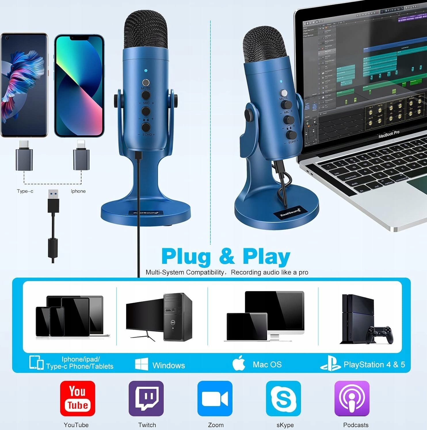 фото Мікрофон для ПК/ для стрімінгу, подкастів Deltaco MF-104