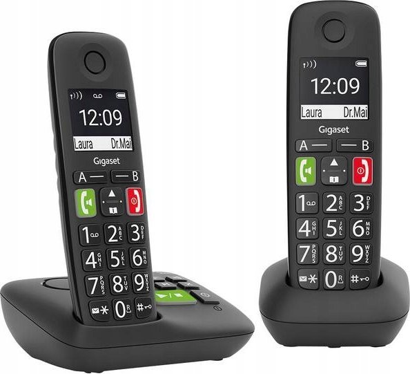 Telefon stacjonarny Gigaset GIGASET E290A Duo schwarz schnurlos analog DECT Grosstaste 2 Mobilteile Anrufbeantworter