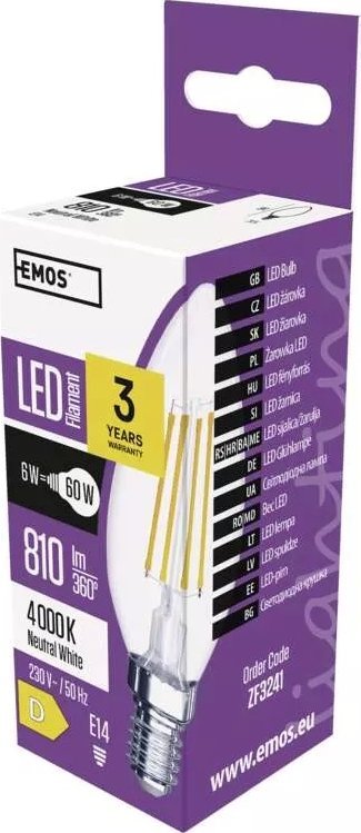 Emos Żarówka LED 6W (60W) E14 świeczka filament 810lm 4000K neutralna Emos ZF3241