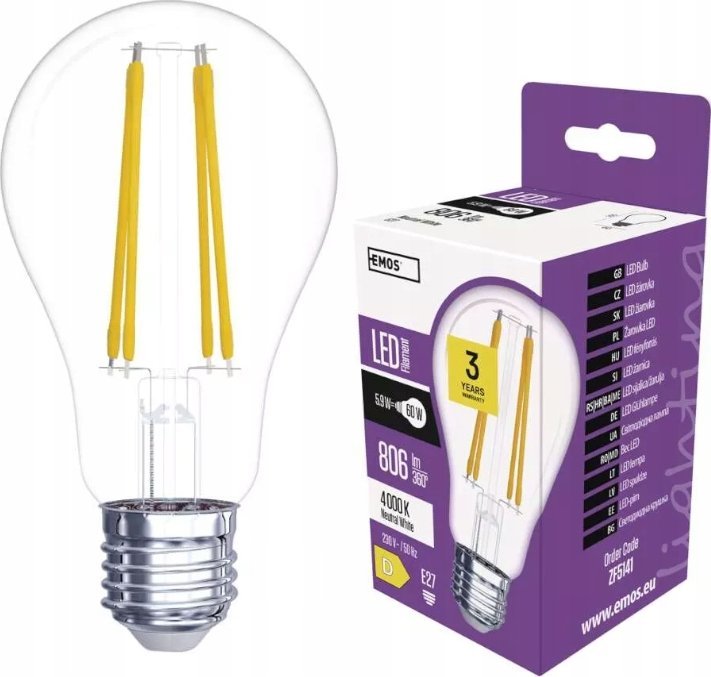 Emos Żarówka LED 5,9W (60W) E27 A60 806lm 4000K neutralna Filament Classic Emos ZF5141