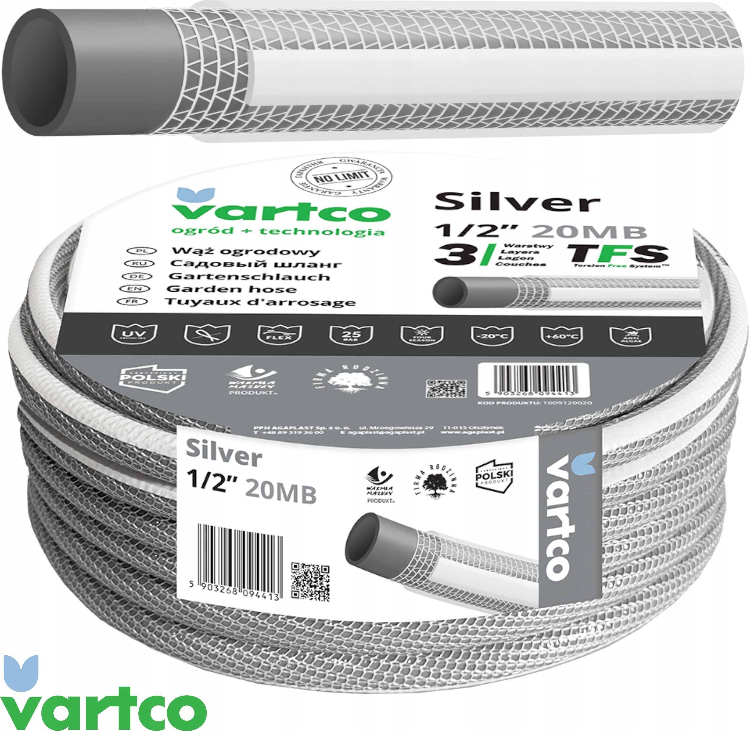 Vartco Garden hose 1/2" 30m 3-way SILVER TFS Vartco SILVER TFS 1009120030