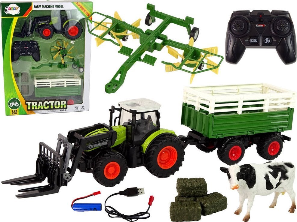 LeanToys Zestaw Traktor R/C Maszyny Rolnicze 2,4G Zgrabiarka Akcesoria