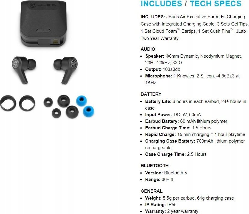 фото Навушники JLab JBuds Air Executive True Wireless Білі