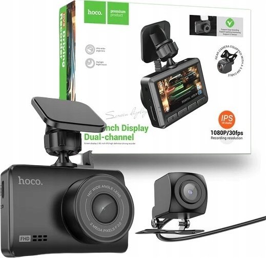 фото Автомобільний відеореєстратор Hoco DV3 Black (6942007608183)