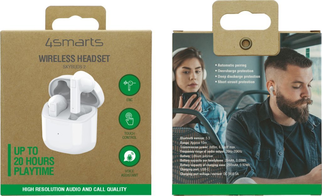 фото Навушники TWS 4smarts SkyBuds 2 ENC White