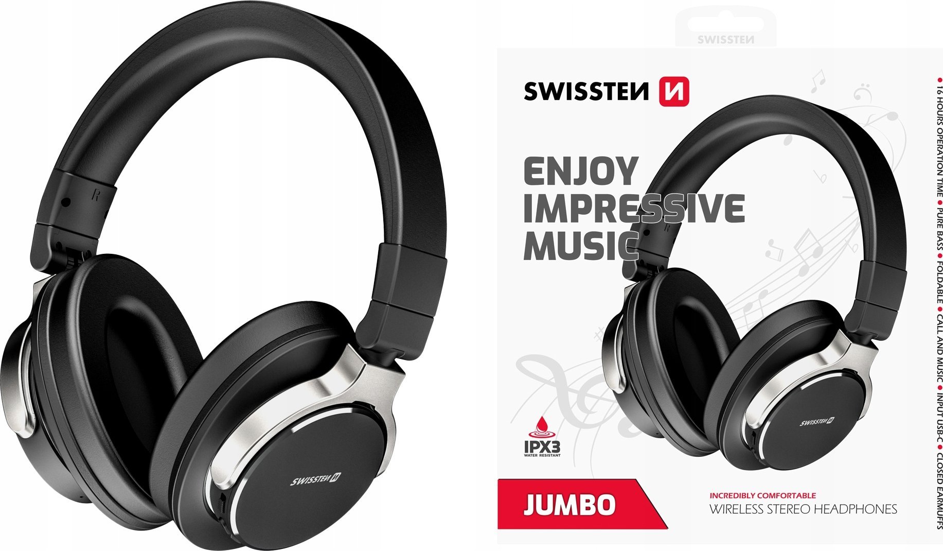 фото Навушники з мікрофоном Swissten Jumbo Belaids Ausins Black