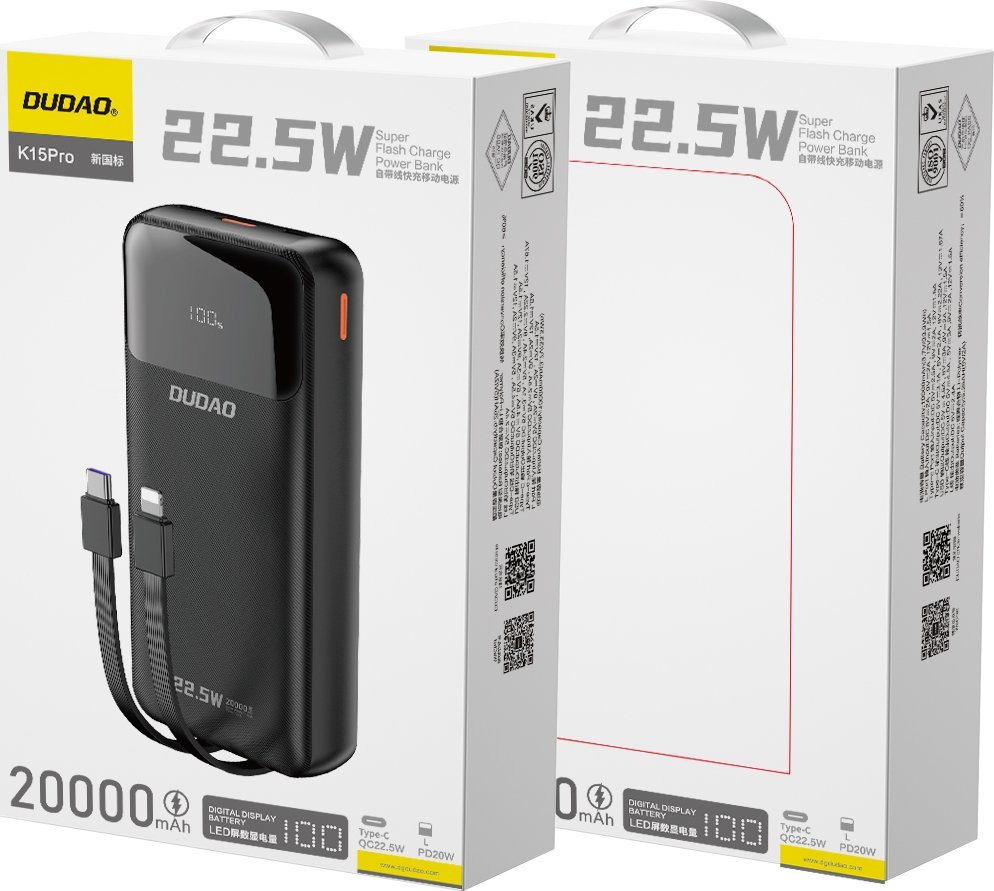 фото Зовнішній акумулятор (павербанк) Dudao K15 Pro 20000mAh Black
