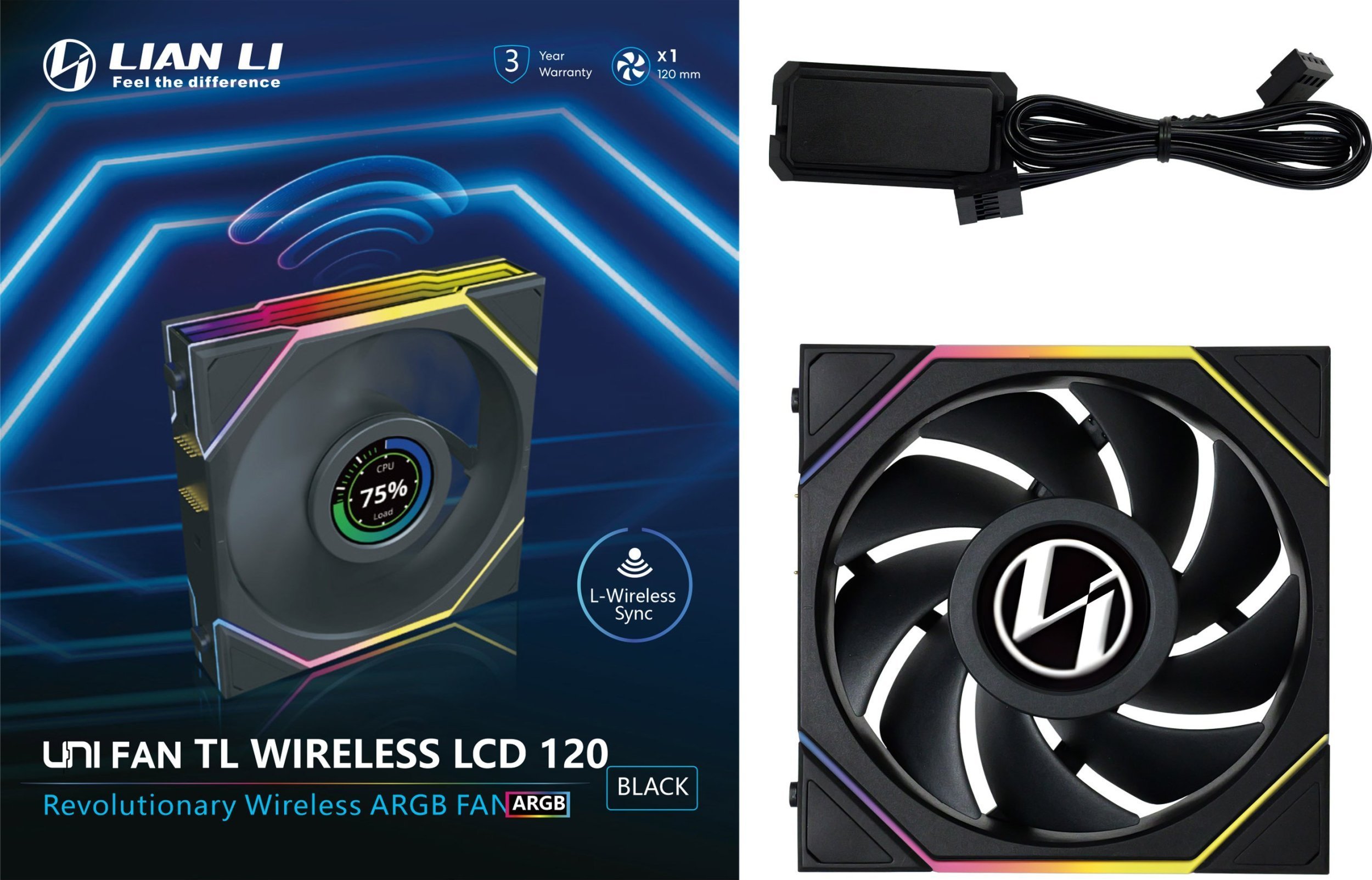 фото Вентилятор Lian Li Uni Fan TL Wireless LCD 120 Blade Black (G99.12TLLCD1W1B.00)