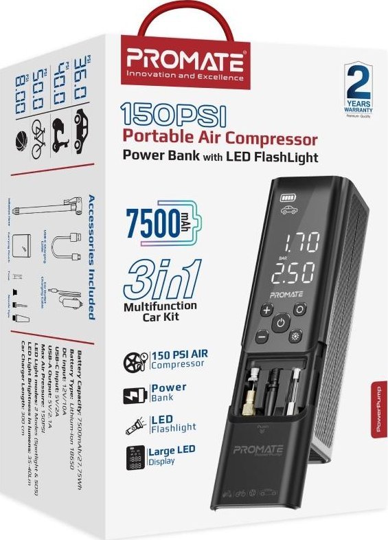 фото Автомобільний компресор (електричний) Promate PowerPump Portable Electric Air