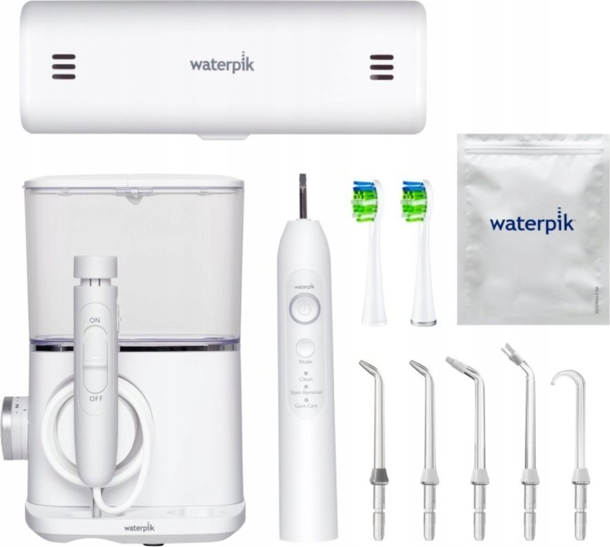 фото Зубний центр (іригатор + щітка) Waterpik Sensonic Complete Care White with Chrome CC-04CD010-1