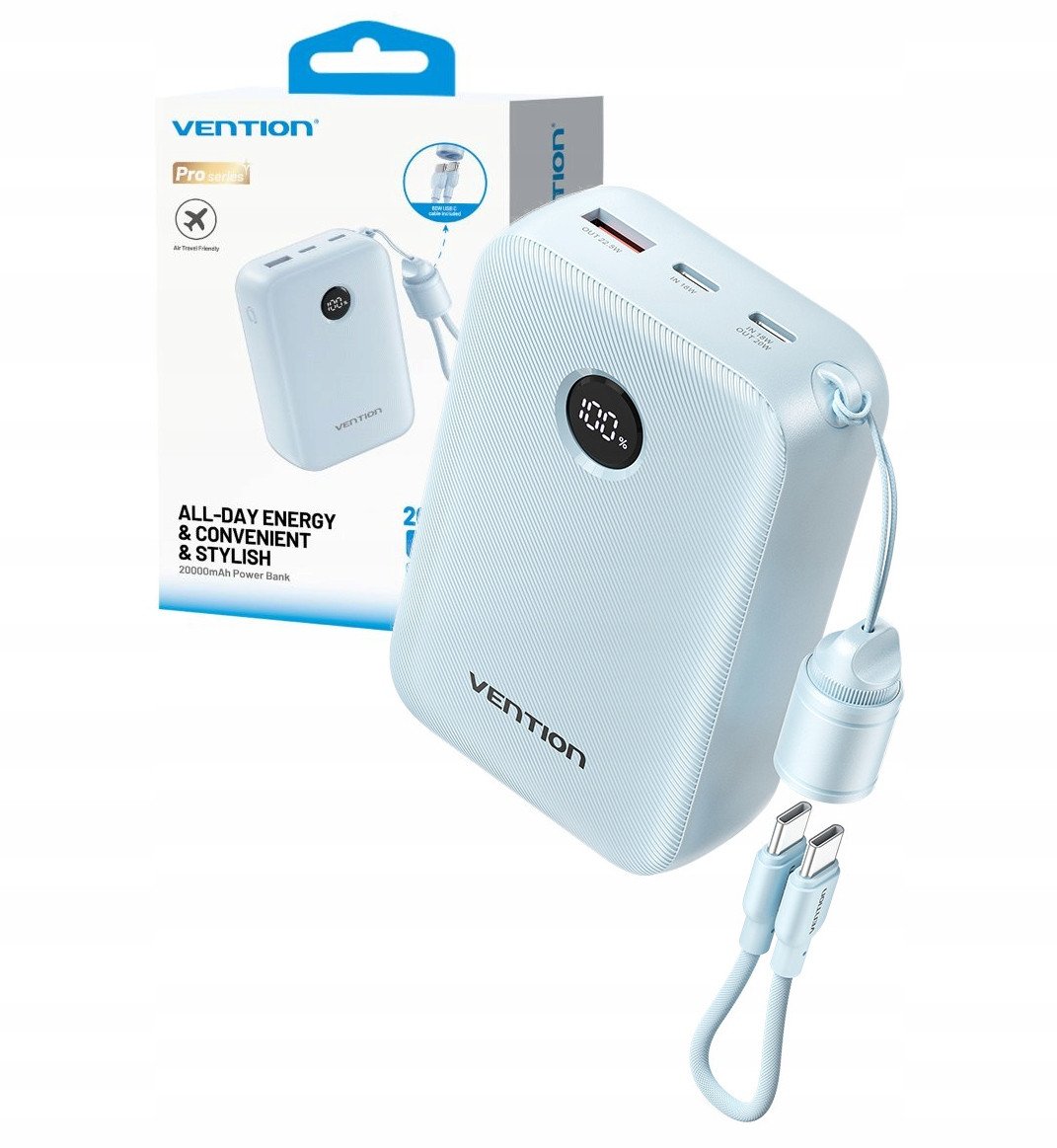 фото Зовнішній акумулятор (павербанк) Vention 20000mAh Blue (FKBL0-C)