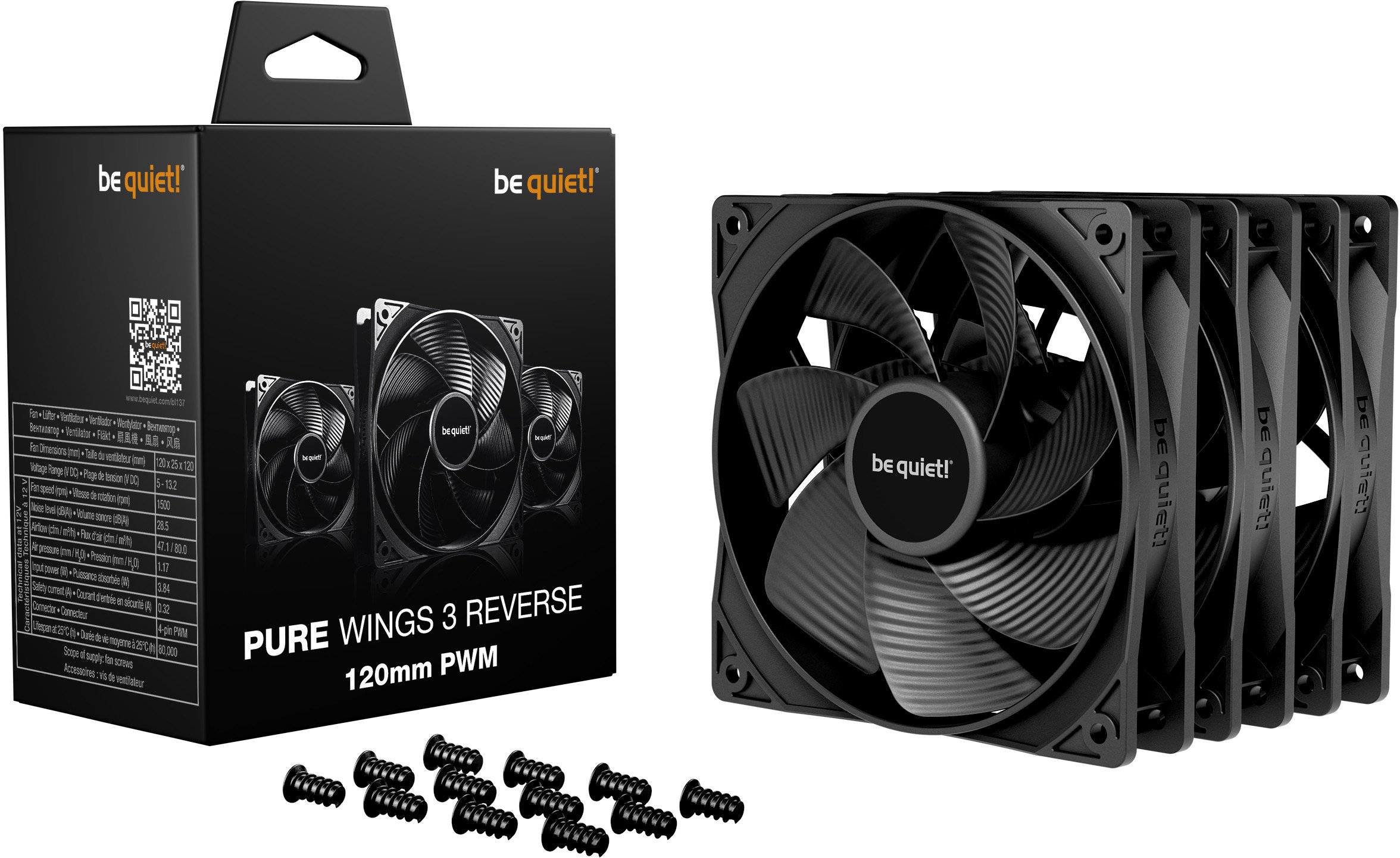 фото Вентилятор Be Quiet! Pure Wings 3 120mm PWM Reverse 3-Pack Black (BL137)