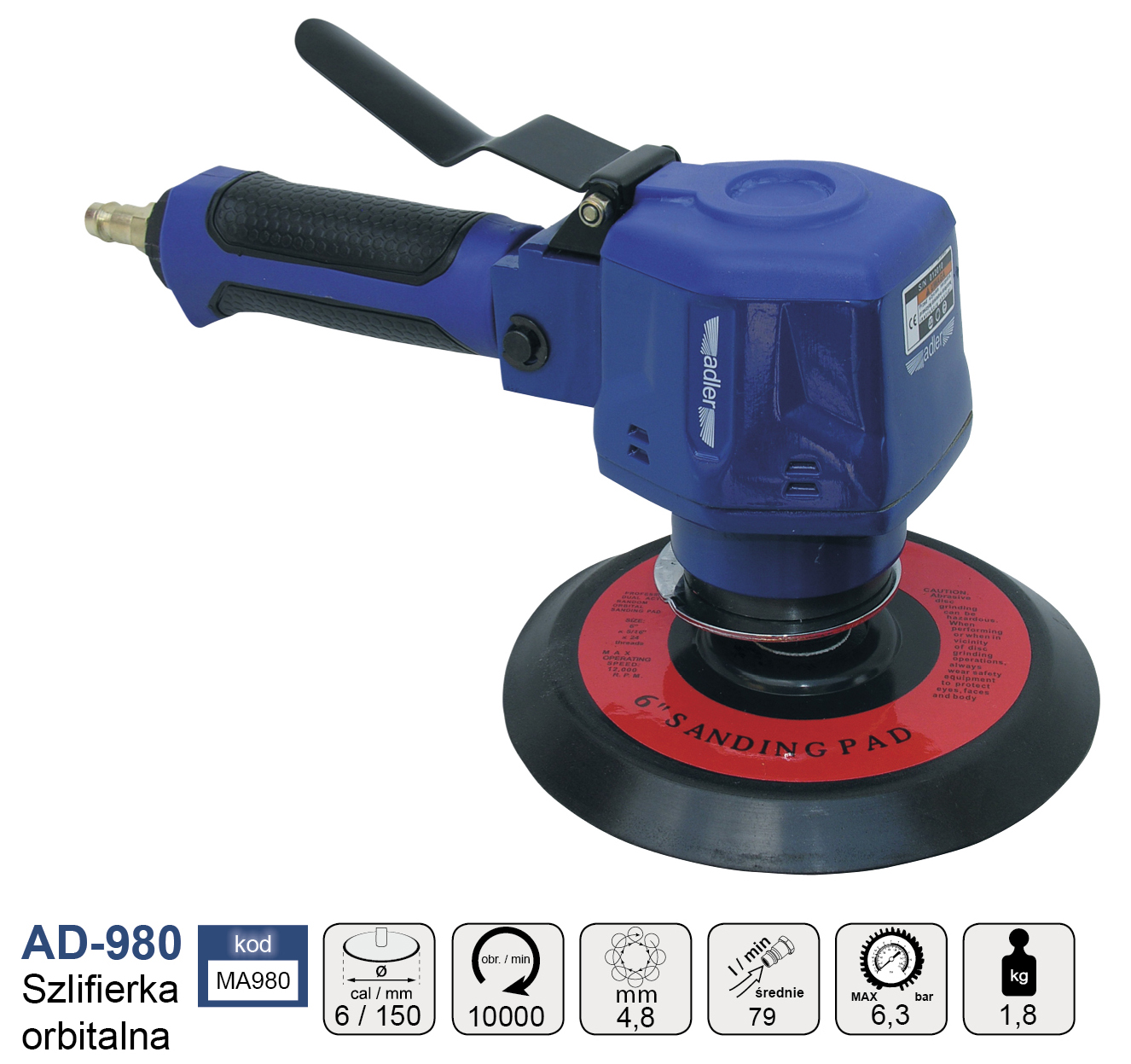 фото Пневматична орбітальна шліфувальна машина Adler AD-980