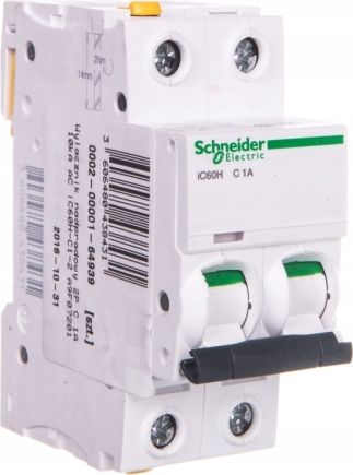 Schneider Electric Wyłącznik nadprądowy 2P C 1A 10kA AC iC60H-C1-2 (A9F07201)