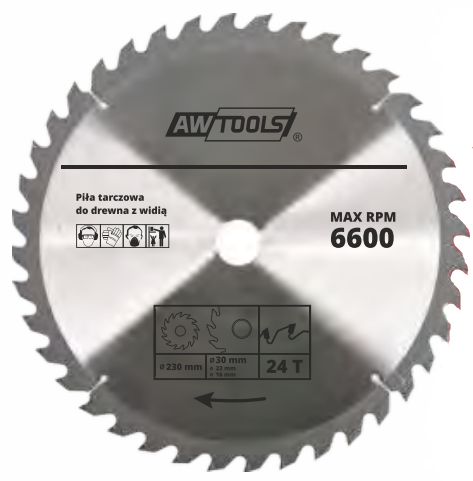AWTools Piła tarczowa do drewna 190 x 30/22/16mm 30z (AW48463)