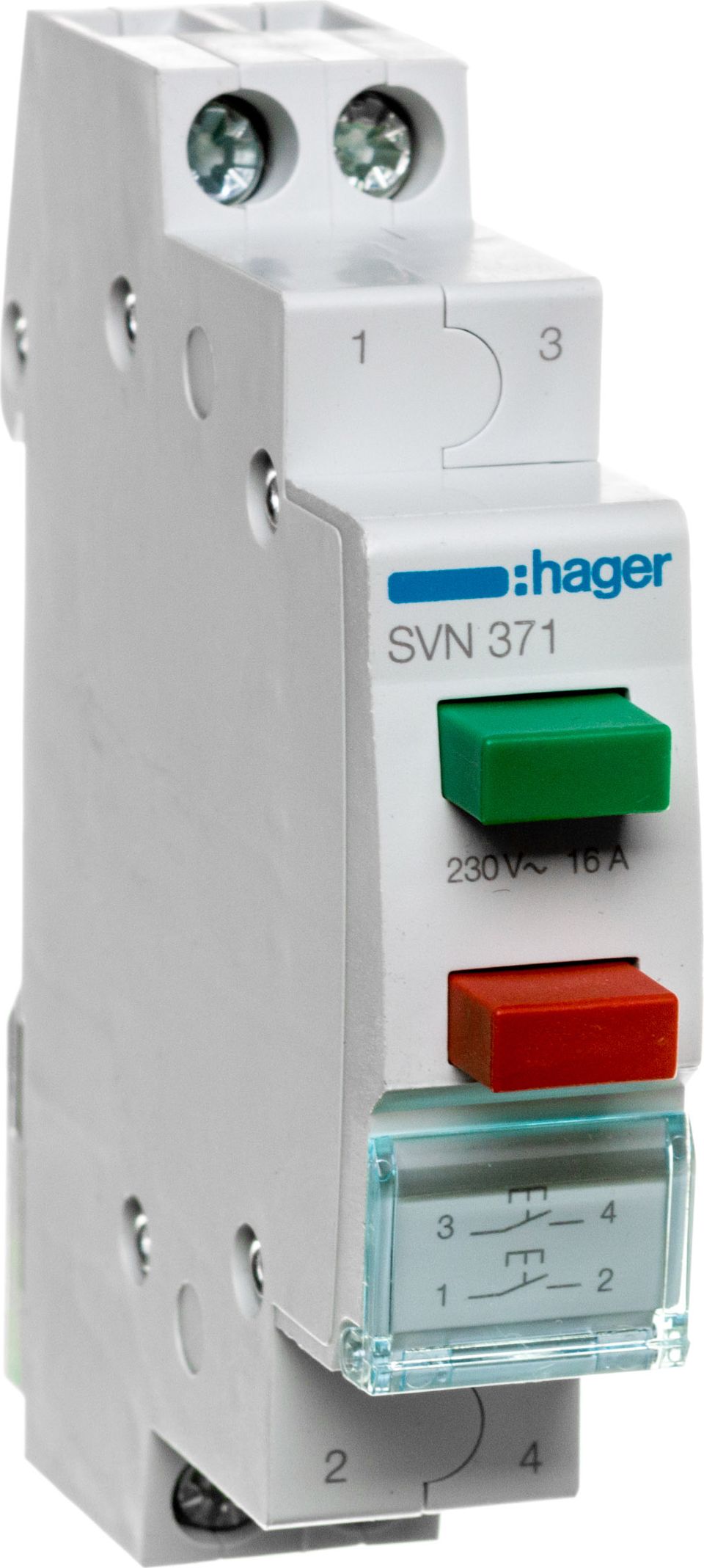 Hager Przełącznik przyciskowy podwójny 16A 2Z zielono-czerwony (SVN371)