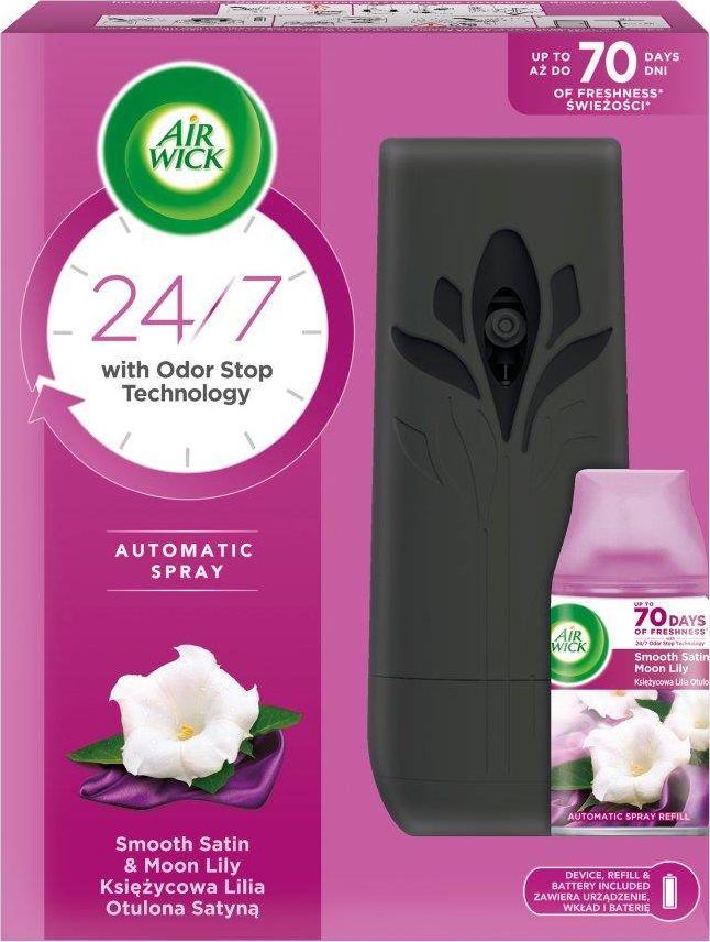 Air Wick Zestaw dyfuzor + bateria AA 2szt + wkład Księżycowa Lilia Otulona Satyną 250ml