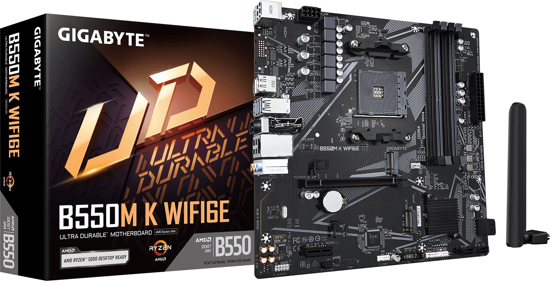 фото Материнська плата Gigabyte B550M K WIFI6E — Micro ATX для ігрових систем з Wi‑Fi 6
