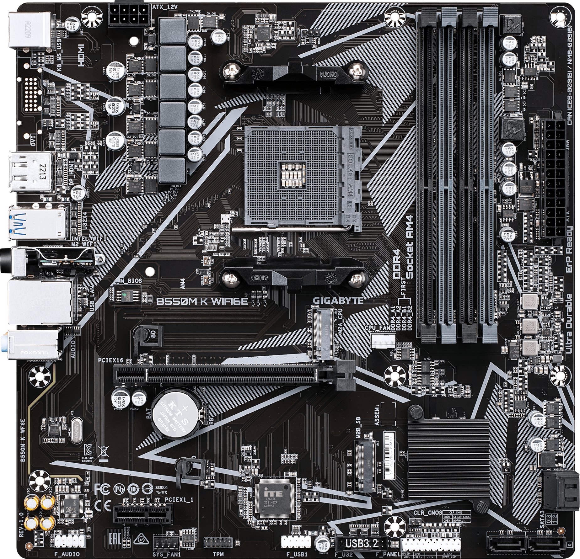 фото Материнська плата Gigabyte B550M K WIFI6E — Micro ATX для ігрових систем з Wi‑Fi 6