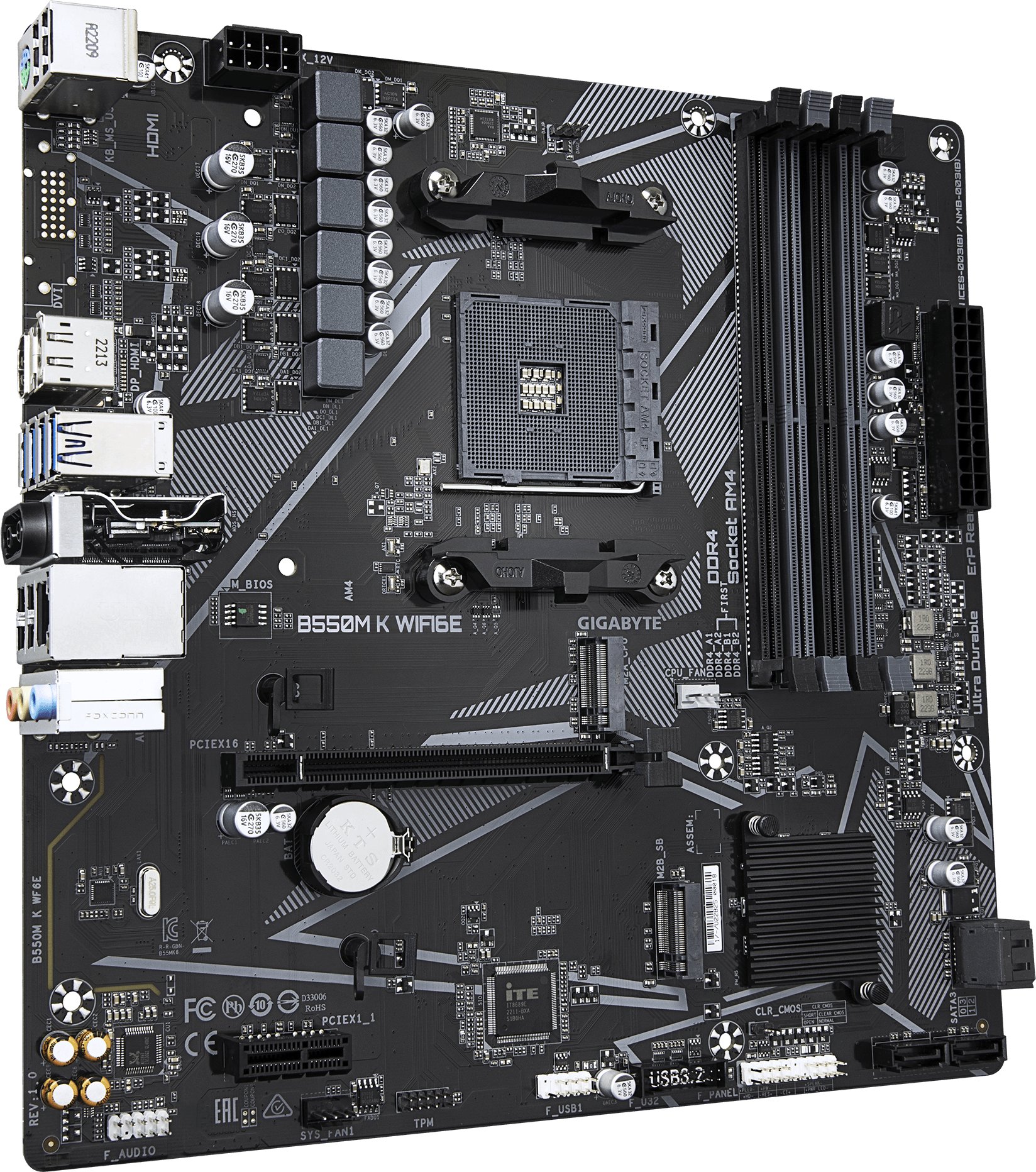 фото Материнська плата Gigabyte B550M K WIFI6E — Micro ATX для ігрових систем з Wi‑Fi 6