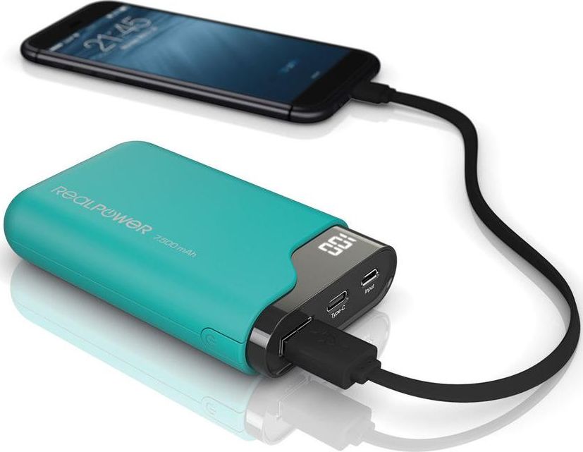 фото Зовнішній акумулятор (павербанк) Realpower PB-7500C 7500mAh Green (243966)
