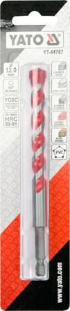 Wiertło Yato `Wiertło uniwersalne 12,0x120 mm.uchwyt 1/4"Hex (beton,ceramika,stal,alum.,PCV,drewno)