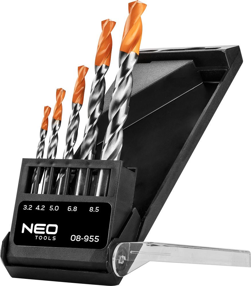 Wiertło Neo do metalu HSS, walcowe 3,2mm 4,2mm 5,0mm 6,8mm 8,5mm 5szt. (08-955)