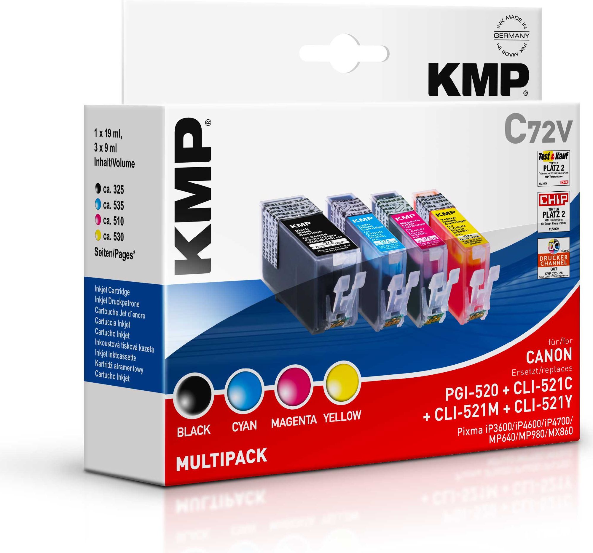 Tusz KMP C72V zestaw Czarny / Cyjan / Magenta /Żółty, do PGI-520 / CLI-521 (1508,0005)