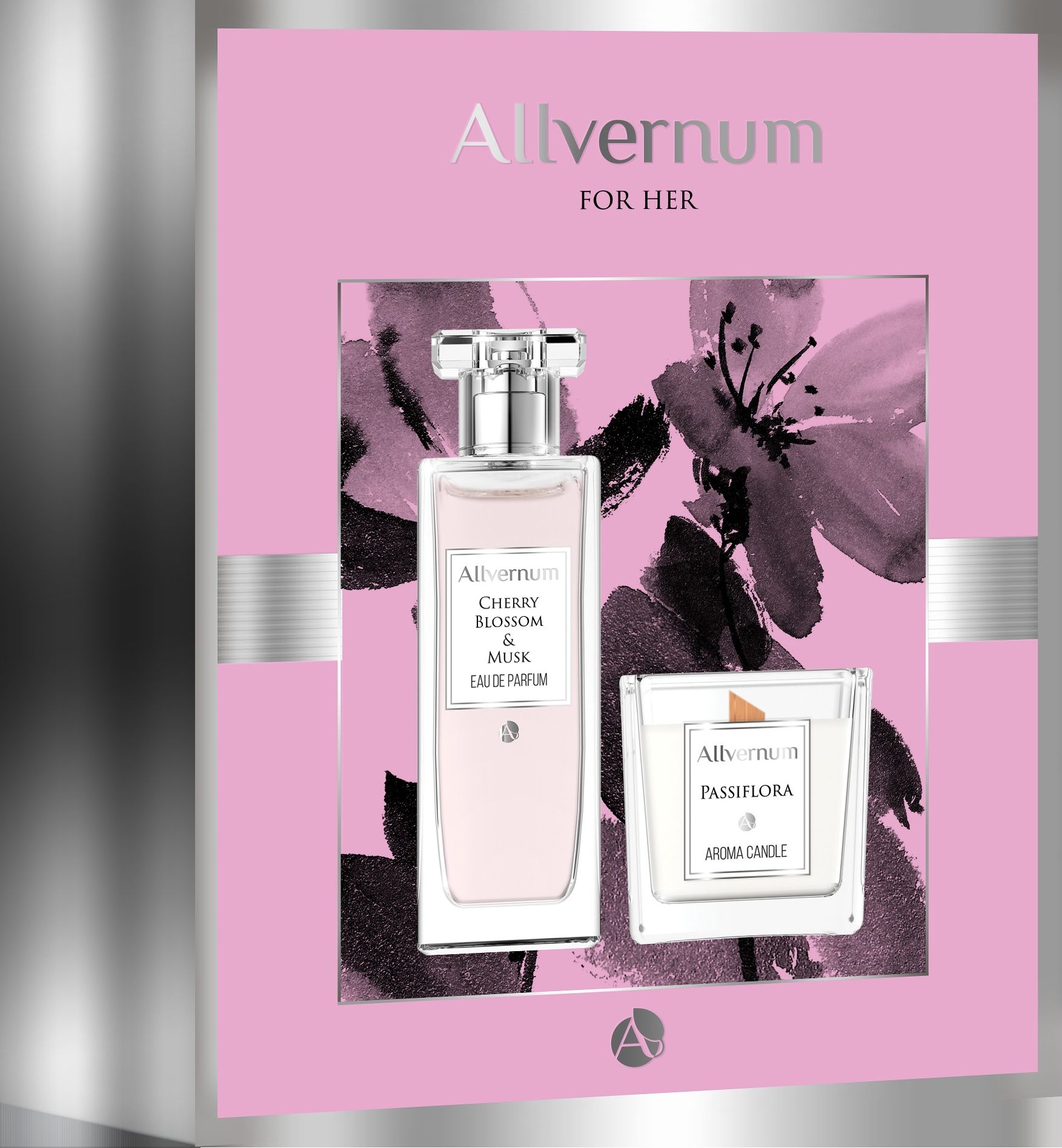 Allverne   Zestaw dla kobiet Edp Cherry&Musk 50ml+świeca Passiflora 100g