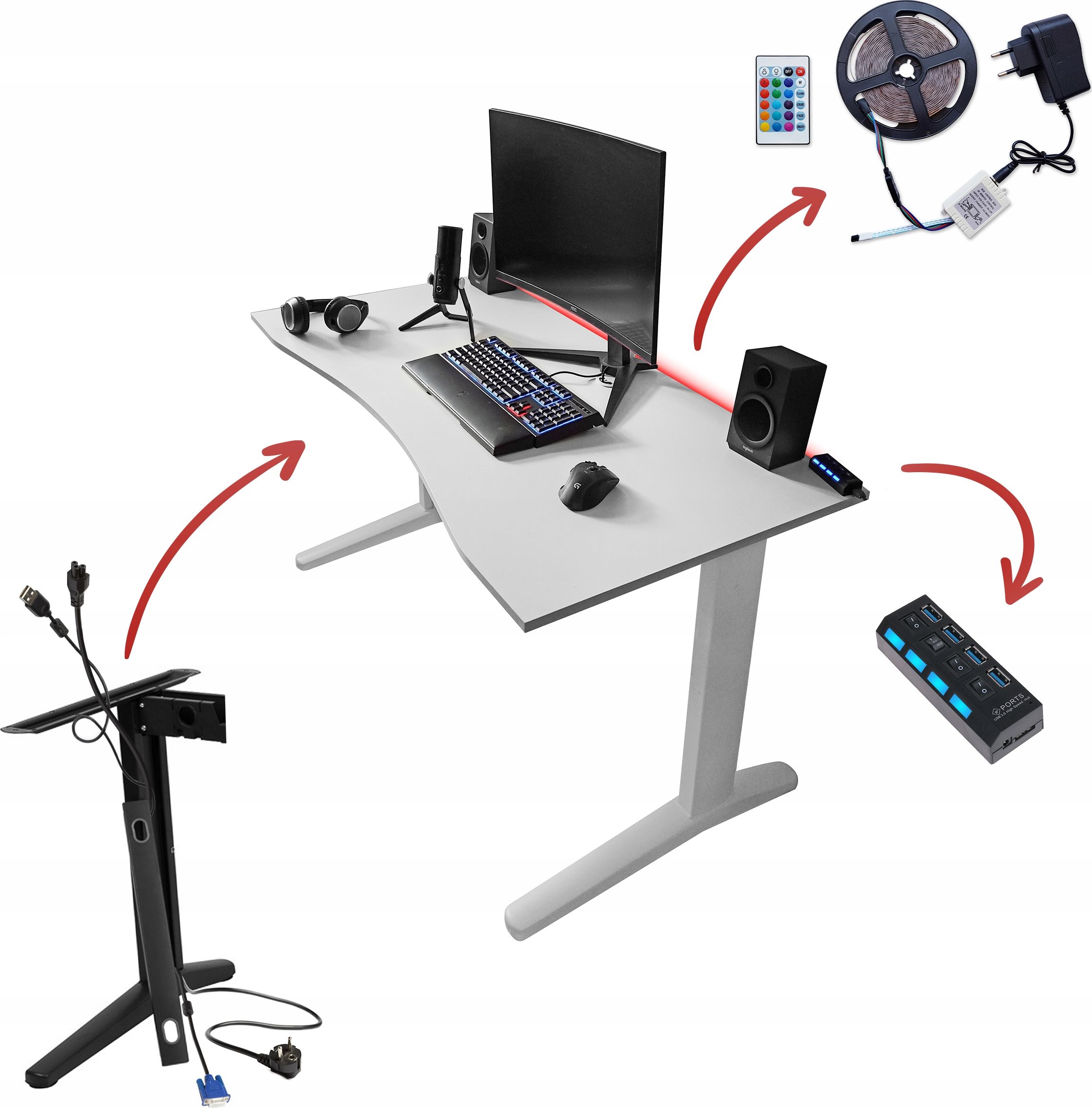 фото Геймерський ігровий стіл Zdesk ABAB-STL/W-Po/W-LH