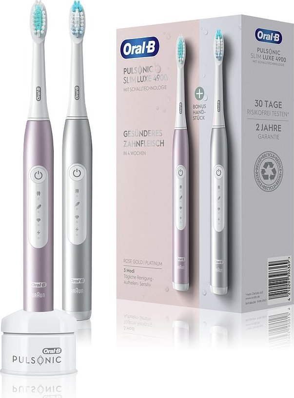 фото Набір із 2-х електричних зубних щіток Oral-B Pulsonic Slim Luxe 4900 RoseGold + Platinum