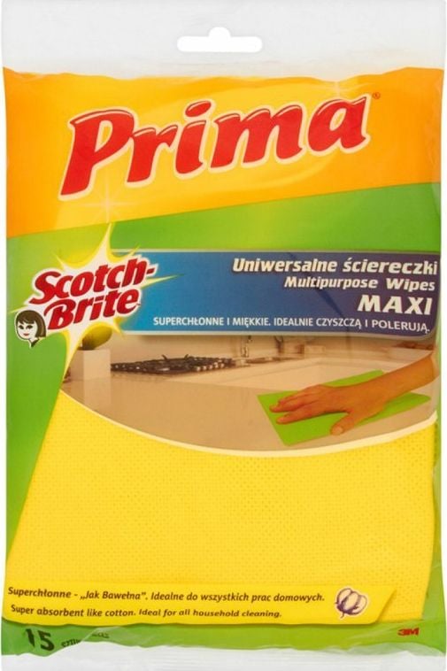 Prima Ściereczki uniwersalne PRIMA Maxi "Jak bawełna", 15szt., żółte