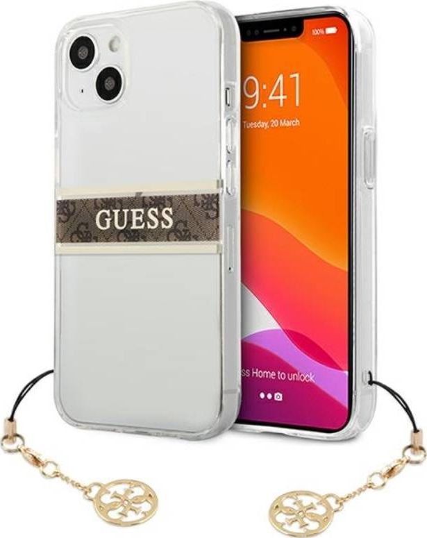 Guess Etui Guess GUHCP13SKB4GBR Apple iPhone 13 mini Transparent hardcase 4G Brown Strap Charm