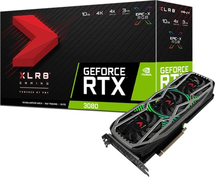 фото Відеокарта PNY GeForce RTX 3080 10GB XLR8 Gaming REVEL EPIC-X RGB Triple Fan LHR (VCG308010LTFXPPB)