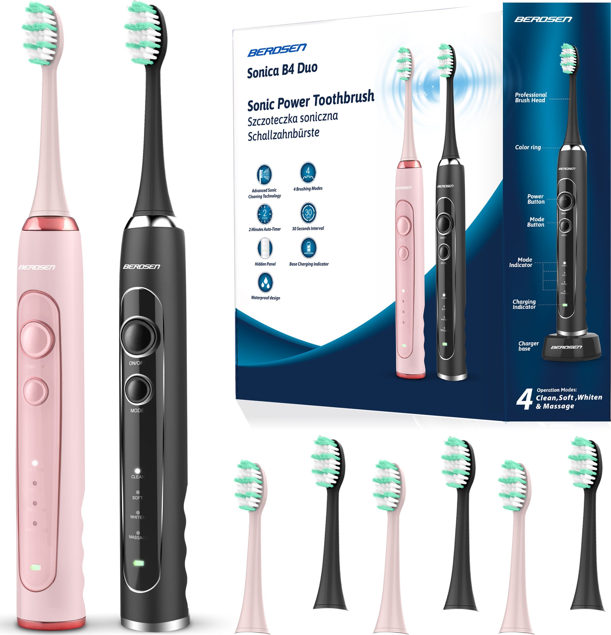 фото Електрична зубна щітка Berdsen B4 Duo Black