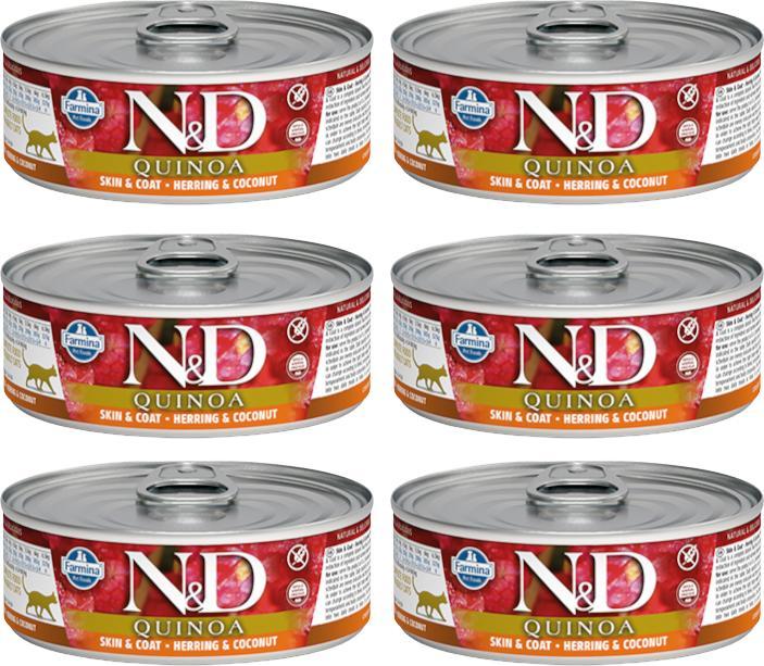 Farmina Farmina N&D Quinoa feline Skin & Coat Herring 6x80g 1