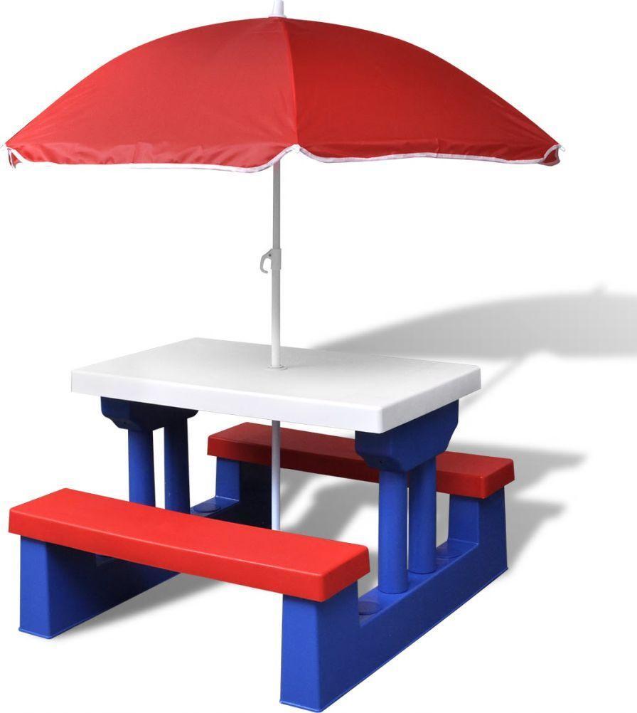 Coil Stół ogrodowy piknikowy dla dzieci z parasolem i ławkami niebiesko-czerwony 1