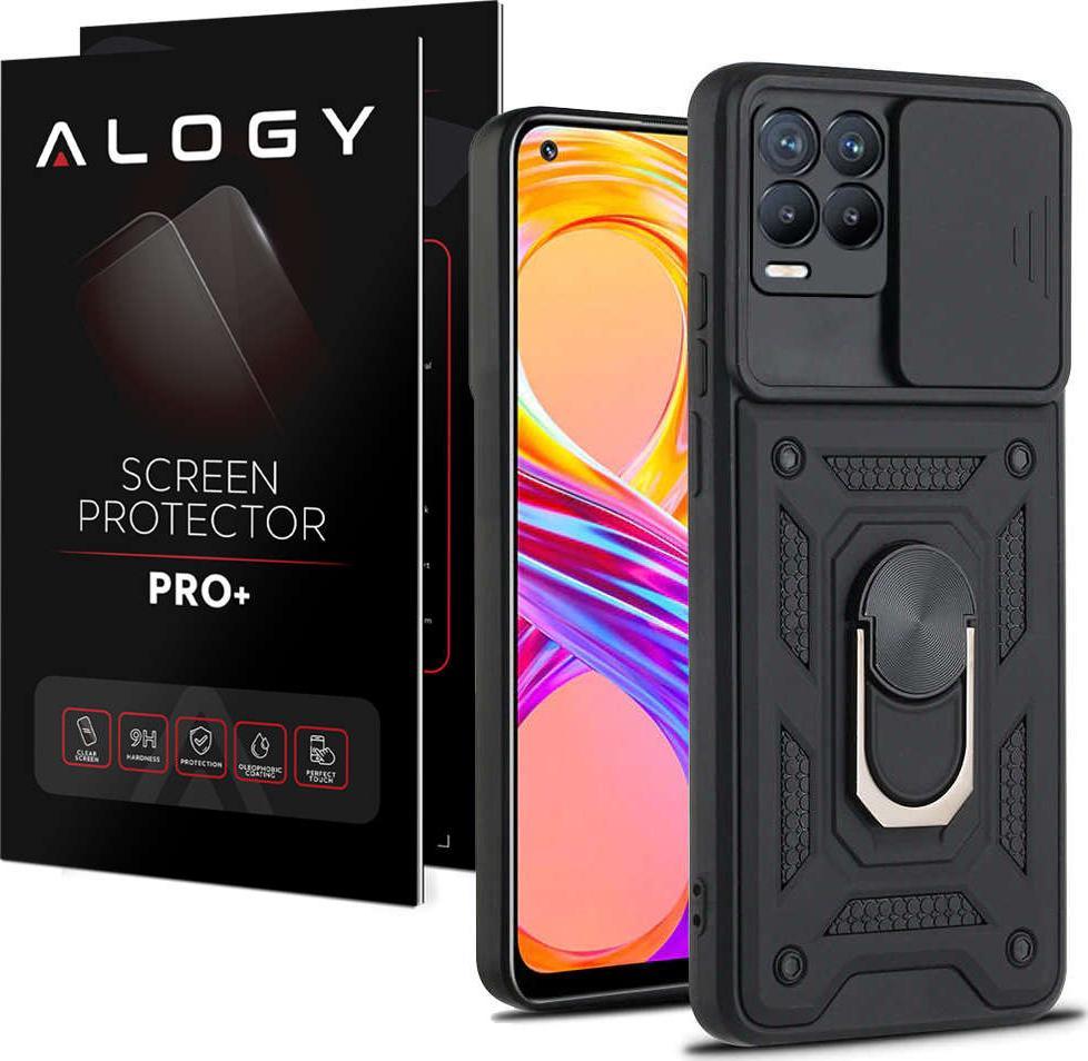Alogy Etui z osłoną aparatu Alogy Camshield Stand Ring do Realme 8/ 8 Pro czarne + Szkło 1