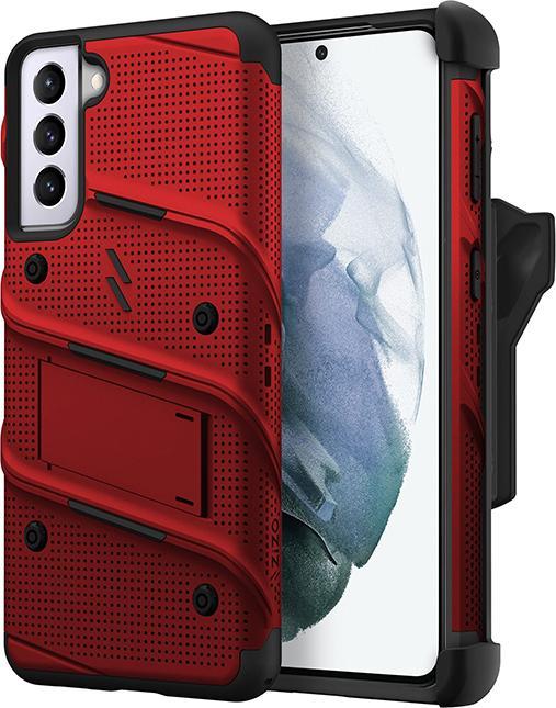 Zizo ZIZO BOLT Series - Pancerne etui Samsung Galaxy S21 FE ze szkłem 9H na ekran + uchwyt z podstawką (czerwony) 1