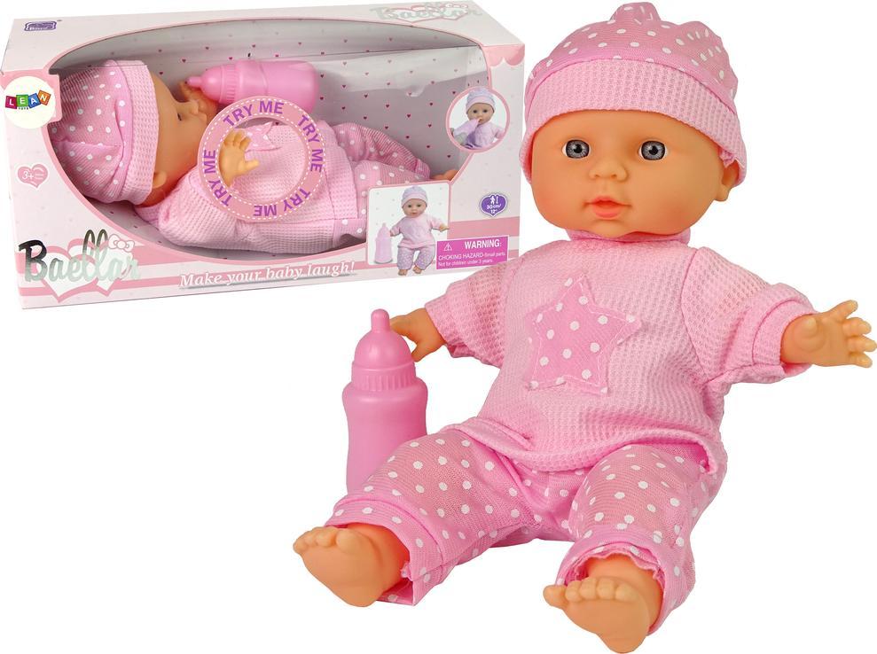 LeanToys Lalka Niemowlak Słodki Bobas Różowa Buteleczka Dźwięki 1