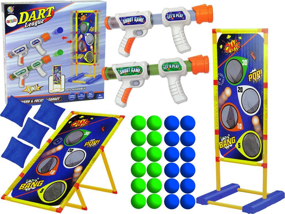 LeanToys Gra Zręcznościowa 4 w 1 Rzut Do Celu Woreczki Pistolet na Piankowe Kulki 1
