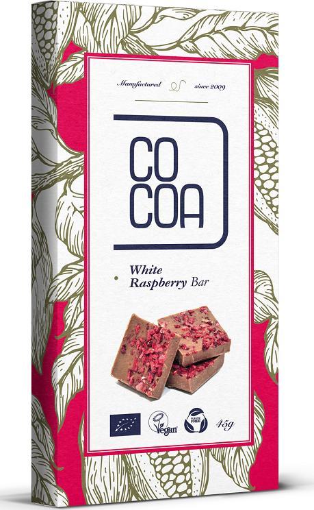 Cocoa TABLICZKA BIAŁA Z MALINAMI BIO 45 g - COCOA 1