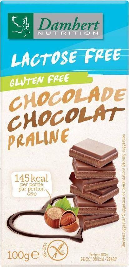 Damhert Czekolada mleczna z nadzieniem pralinowym b/laktozy i b/glutenu Damhert, 100g 1