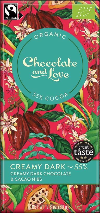 CHOCOLATE AND LOVE CZEKOLADA SZWAJCARSKA GORZKA Z KRUSZONYMI ZIARNAMI KAKAOWCA FAIR TRADE BIO 80 g - CHOCOLATE AND LOVE 1