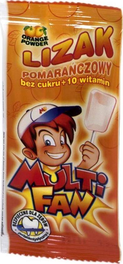 Multifan Lizak pomarańczowy bez cukru z 10 witaminami Multifan, 5g 1