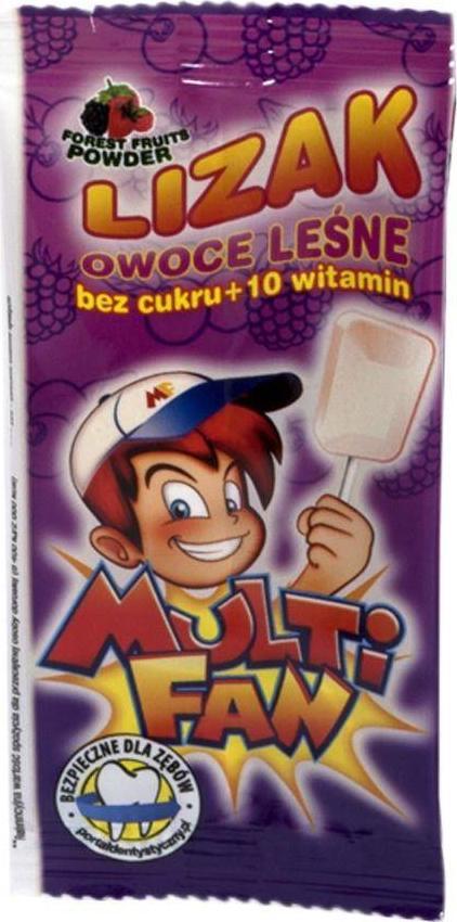 Multifan Lizak owoce leśne bez cukru z 10 witaminami Multifan, 5g 1