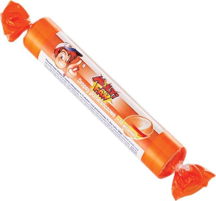 RAPUNZEL Dropsy pomarańczowe z 10 witaminami, bez cukru Multifan, 39g 1