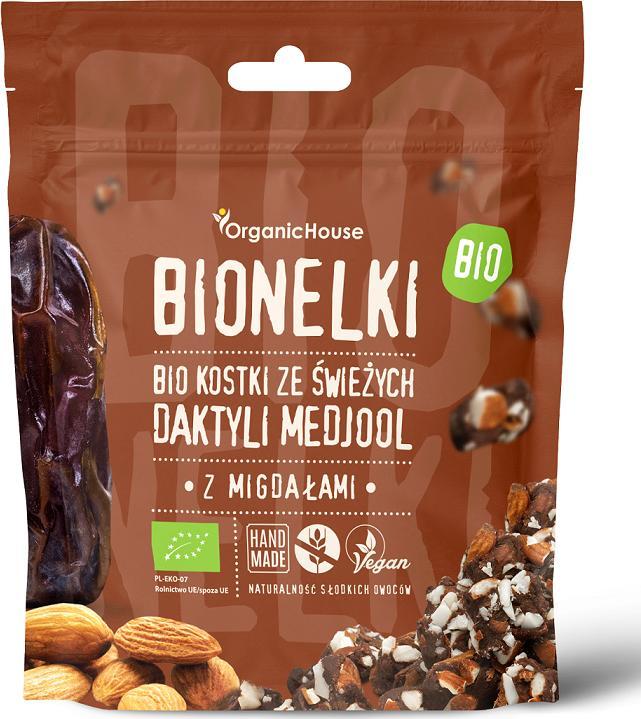 Organic House PRALINY DAKTYLOWE Z MIGDAŁAMI BEZGLUTENOWE BIO 50 g - ORGANIC HOUSE (BIONELKI) 1