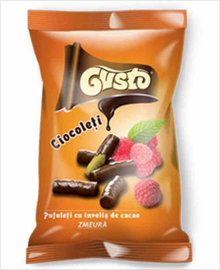 Gusto Pufuleti Chrupki kukurydziane w czekoladzie o smaku malinowym Gusto Pufuleti, 50g 1