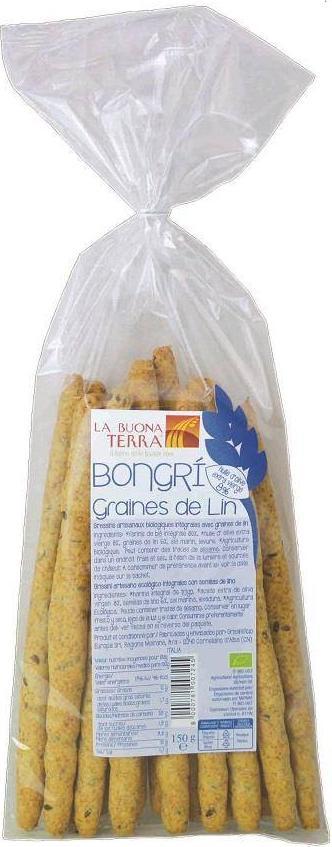 LA BUONA TERRA PALUSZKI CHLEBOWE RAZOWE GRISSINI Z SIEMIENIEM LNIANYM BIO 150 g - LA BUONA TERRA 1